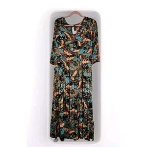 NWT ME 2 MAGIC Tiered Bohemian Maxi Dress Multicolor Grn Blue Blk Floral Paisley
